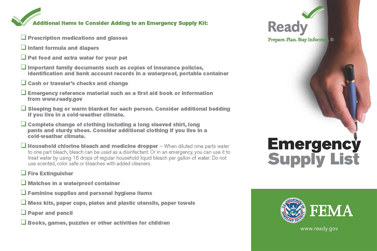 FEMA Hurricane Emergency Supply List Saint John, USVI