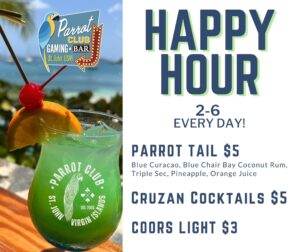PARROT CLUB HAPPY HOUR    SAINT JOHN ISLAND GUIDE
